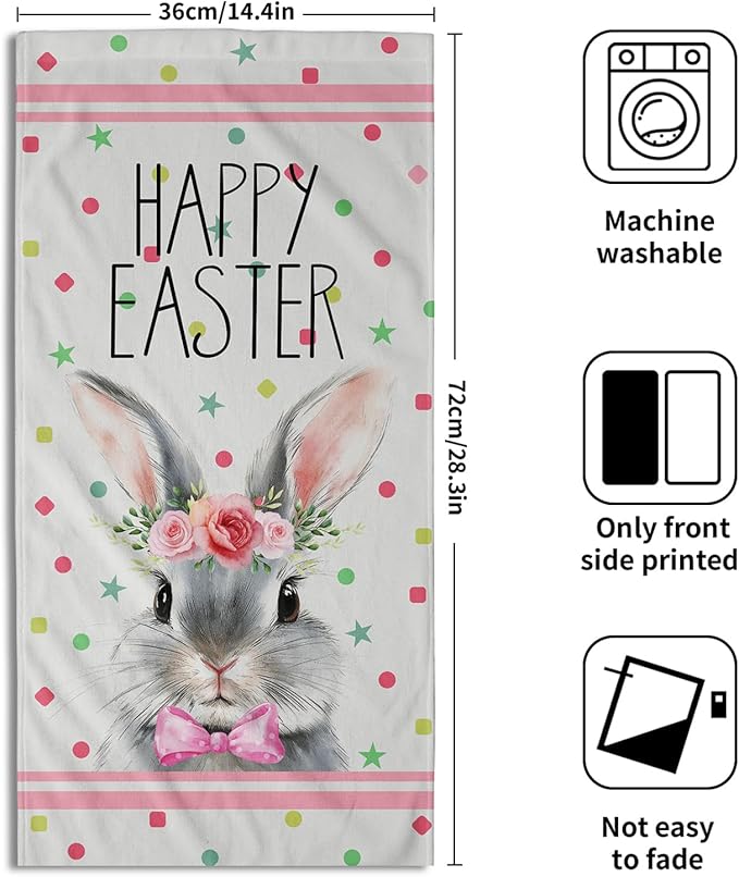 Easter Rabbit Hand Towels 2 Pack Pink Mrs Rabbit Decorative Holiday Fingertip Towels Soft Absorbent Kitchen 14x28