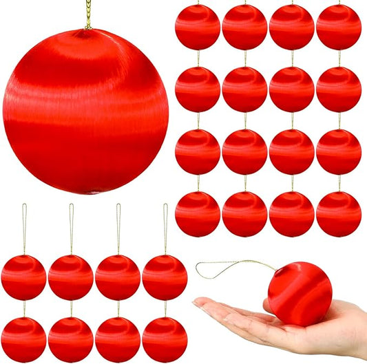 Syhood 24 Pcs Christmas Satin Balls Christmas Silk Ball Ornaments Satin Silk Xmas Tree Hanging for Xmas Tree Decor Holiday Party Decorations (Red,2.2 Inch)
