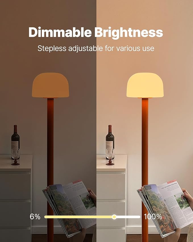 Mushroom Floor Lamp with Remote, 59 Inch Tall LED Dimmable Standing Lamp with Adjustable Color Temperature, Mid-Century Modern Cute Ambient Floor Light for Living Room, Bedroom, Orange