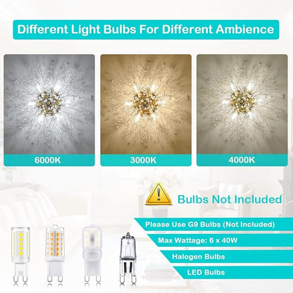 HMVPL Flush Mount Ceiling Lights, Modern Gold Crystal Sputnik Firework Close to Ceiling Lamp LED Ceiling Lighting Fixtures for Bedroom Kitchen Island Hallway Entryway Porch Gazebo