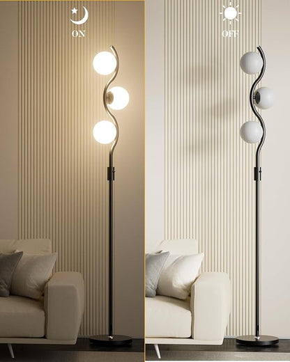 Dimmable Globe Floor Lamp Black Standing Lamps with 3 Soft Warm White 3000K Bulbs, Mid Century Modern Floor Lamp for Living Room Bedroom Home Decor