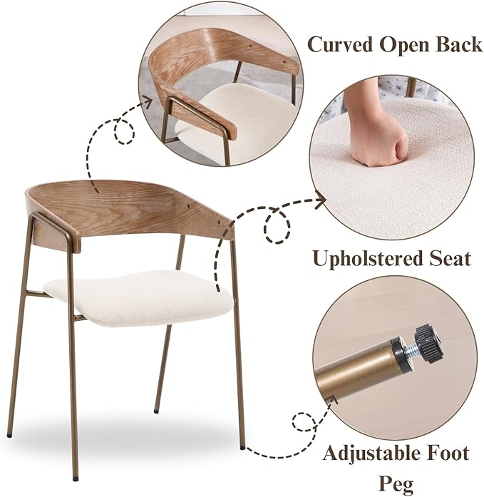DUOMAY Modern Dining Chairs Set of 6, Linen Fabric Upholstered Curved Back Dining Room Chairs, Open Back Kitchen Chairs with Metal Legs for Kitchen Restaurant Living Dining Room, Brown