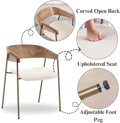 DUOMAY Modern Dining Chairs Set of 6, Linen Fabric Upholstered Curved Back Dining Room Chairs, Open Back Kitchen Chairs with Metal Legs for Kitchen Restaurant Living Dining Room, Brown