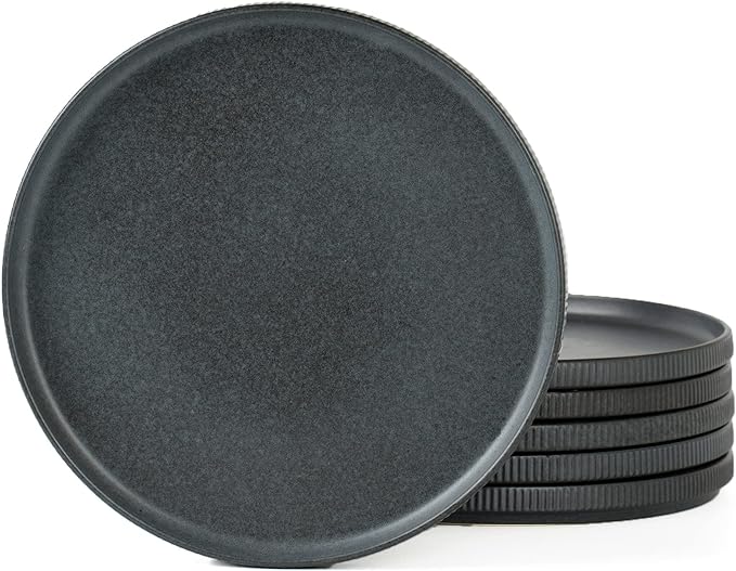 Famiware Star Dinner Plates for 6, 10 inches Plate Set, Scratch Resistant, Stoneware Dinnerware, Kitchen Modern Rustic Serving Dishes, Matte Dark Charcoal (Full Glaze)