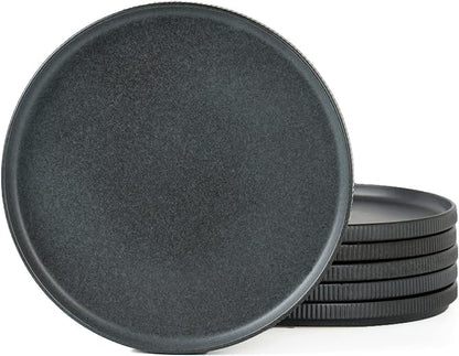 Famiware Star Dinner Plates for 6, 10 inches Plate Set, Scratch Resistant, Stoneware Dinnerware, Kitchen Modern Rustic Serving Dishes, Matte Dark Charcoal (Full Glaze)