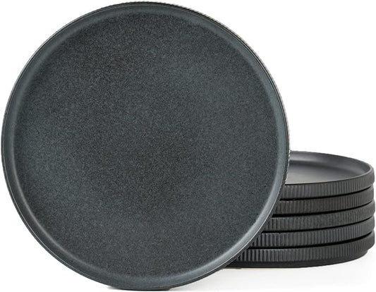 Famiware Star Dinner Plates for 6, 10 inches Plate Set, Scratch Resistant, Stoneware Dinnerware, Kitchen Modern Rustic Serving Dishes, Matte Dark Charcoal (Full Glaze)