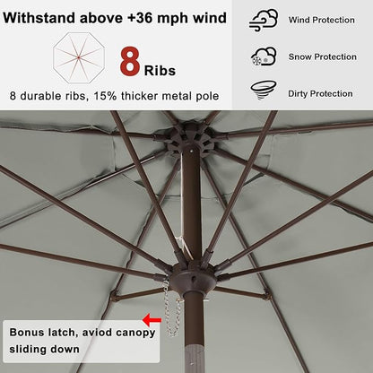 ABCCANOPY 10ft Scalloped Patio Umbrella, Outdoor Table Umbrella with Tilt and Crank, Fiberglass Ribs Deck Umbrella for Patio, Pool, Garden, Picnic (Light Gray)