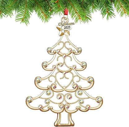 Christmas Ornaments 2025 Decorations for Christmas Tree, Metal Hanging Rhinestones Christmas Tree Decorations Indoor, Glitter Crafts Xmas Decors Annual Keepsake Gifts for Family Friends Holidays Home