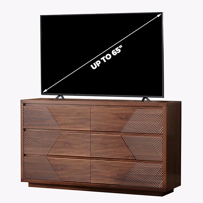 55.12" Modern Chest of Drawer, 6 Deep Drawers,Clothes Organizer,Large Storage Cabinet for Living Room, Bedroom,Dresser TV Stand, Wood Drawer Organizer for Living Room, Hallway, Walnut