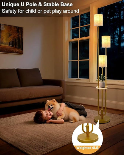 Gold Floor Lamp Dimmable 64IN Tall Standing Lamps with Soft Warm White Eye Care 3000K G9 Bulbs, Mid Century Modern Floor Lamp for Livng Room Bedroom