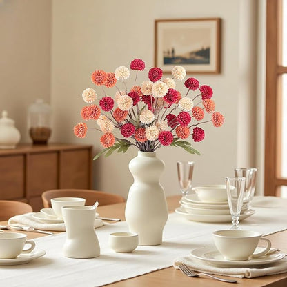 Fall Faux Kiku Flowers 10 Stems & 2 Eucalyptus,Fake Mums Flower Plants Artificial Chrysanthemums Mini Ball Floral for Table Centerpieces,Silk Fall Faux Mums Flower for Vase Wedding Arrangements Decor