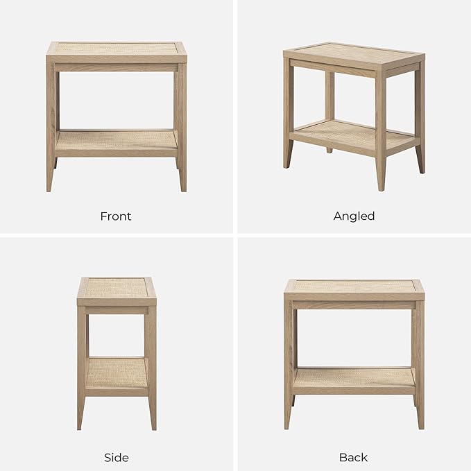 SICOTAS Boho Rattan Nightstand Bedside Table - Farmhouse Narrow Accent End Table, Light Oak