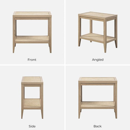 SICOTAS Rattan Nightstands Set of 2 Boho Bedside Tables Narrow End Table Side Table, Light Oak