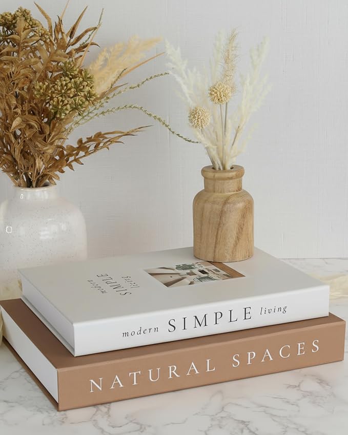 Beautiful Decorative Books - Set of 2 Boxes Enhance Your Table, Bookshelf or Mantel Shelf Decor - Aesthetic Fake/Faux Books for Modern Home Decoration, Photo Storage and as a Keepsake Box