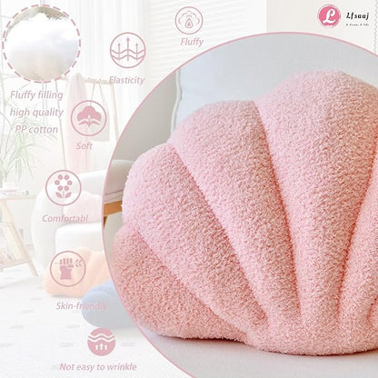 Pink Seashell Throw Pillows, Shell Shaped Throw Pillows, 18 Inch Soft Home Decorative Pillow Plush Cushion for Bed Couch Living Room Decor Accent Throw Pillow (Pink 18Inch)