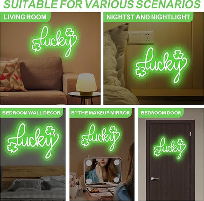 Lucky Shamrock Neon Sign, St. Patrick's Day Neon Sign,3 Leaf Clover Sign,Home Wall Decor,Saint Patrick's Day Decor,Encouraging Light For Party Favors, Classroom, Cave Bar Pub Home Party