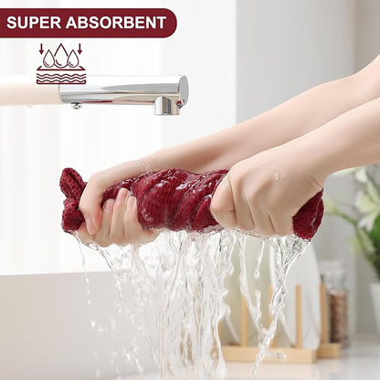 Homaxy 100% Cotton Kitchen Towels and Dishcloths Set, 12 x 12 Inches and 13 x 28 Inches, Set of 10 Bulk Kitchen Towels Set, Ultra Soft Absorbent Dish Cloths for Washing Dishes, Burgundy