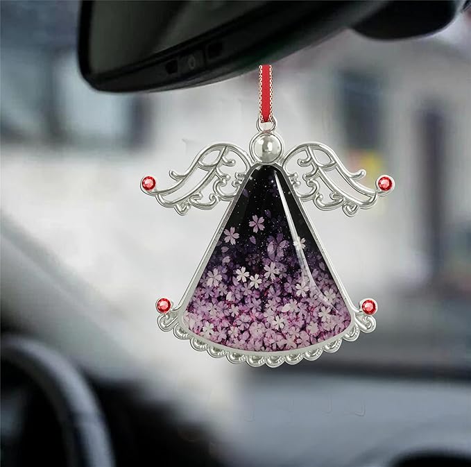 XUTAI Angel Christmas Tree Ornament Cherry Blossom Flower Glass Hanging Angel Glass Pendant for Holiday Decoration