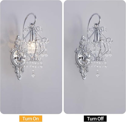 Silver Crystal Vintage Wall Sconces Set of 2 Indoor Hardwired Wall Light Fixture, Modern Wall Mount Lamp Light for Bedroom Living Room Bathroom Vanity Light Hallway Light Fixture Decor LED E12
