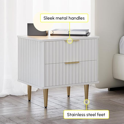 homary Modern Night Stand, White Night Stand with Drawers, Bedside Table with Gold Metal Legs for Bedroom Living Room
