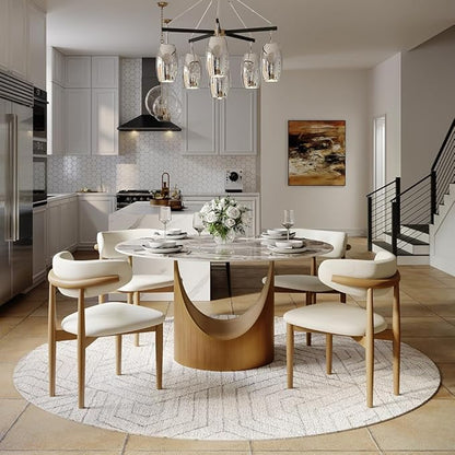 POVISON Round Pandora Dining Table for 4, 47" Sintered Stone Tabletop Dining Table with Bronze Carbon Steel Pedestal (Table Only)