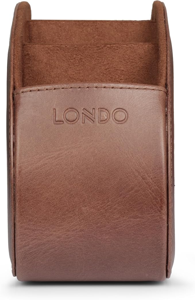 Londo Remote Control Holder with 5 Pockets - Store DVD, Blu-Ray, TV, Roku or Apple TV Remotes - Italian Genuine Leather with Suede Lining - Slim, Compact Living or Bedroom Storage