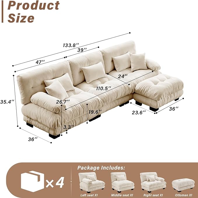 SoarFlash Sectional Sofas Couches for Living Room, L Shaped Couch Sofa Set, Small Couches for Small Spaces, Apartment with Movable Ottoman, Camel