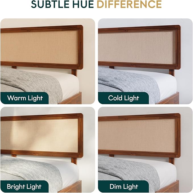 Bme Nipe Bed Frame with Headboard, Bohemian and Mid-Century Modern Style, Solid Acacia Wood Platform Bed with Slat Support, No Box Spring Needed, Easy Assembly, King - Dark Chocolate