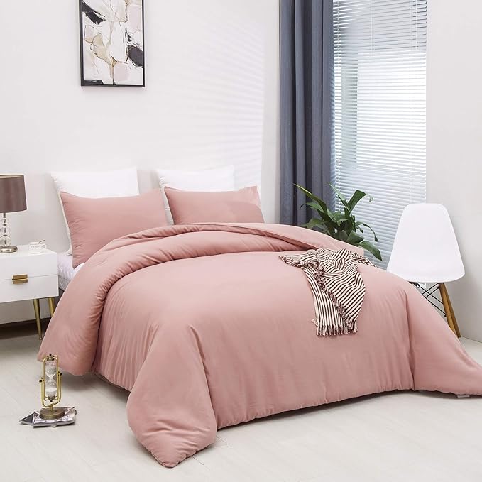 CLOTHKNOW Pink King Size Comforter Set 3Pcs Dusty Rose Bedding Comforter Sets All Season Blush Mauve Comforter Soft Cozy Comforter with 2 x Pillow Cases