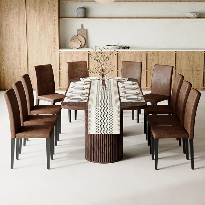 79" Dining Table Set for 10,Large Rectangular Kitchen Table Set for 10 with Cushioned Chairs,Modern Mid-Century Wood Dining Room Table Set for 10,Ideal for Dining & Gatherings (Walnut)