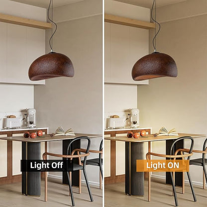 JAYMP 50cm Wabi Sabi Pendant Light for Dining Room Kitchen Island Farmhouse Hanging Lamp E26 Base Japanese Style Bird Nest Shape Lighting Fixture (Dark Brown,B Shape, 50cm/19.7in)