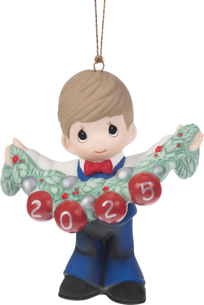 Precious Moments Deck The Halls 2025 Dated Boy Bisque Porcelain Ornament – “Deck The Halls” Holiday Keepsake – 251010