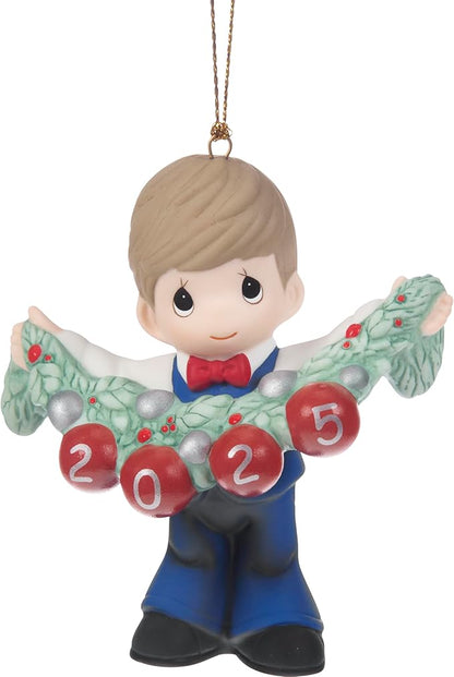 Precious Moments Deck The Halls 2025 Dated Boy Bisque Porcelain Ornament – “Deck The Halls” Holiday Keepsake – 251010