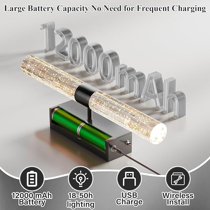 camuucci Battery Operated Black Wall Sconces Set of 2 Rechargeable Battery Powered Wall Light with 12000mAh Indoor Not Hardwired Dimmable Wall Lamp Fixtures for Bedroom Living Room 20.9 Inches