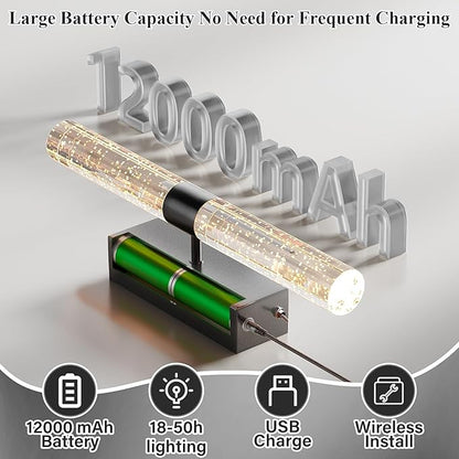 camuucci Battery Operated Black Wall Sconces Set of 2 Rechargeable Battery Powered Wall Light with 12000mAh Indoor Not Hardwired Dimmable Wall Lamp Fixtures for Bedroom Living Room 20.9 Inches