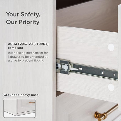 mopio Blake Storage Cabinet with Hutch, Sideboard Buffet Cabinet with Storage, Kitchen Pantry Organizer, Coffee Bar Station, Trophy Display Case with Door & Shelf for Living Room (White Oak Dresser)