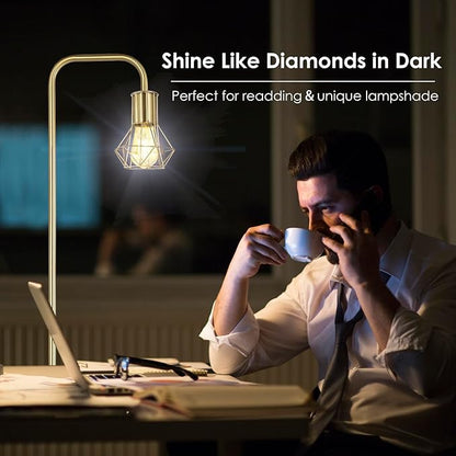 BoostArea Gold Floor Lamp, Industrial Floor Lamp, 6W Diamond Standing Lamp, E26 Socket, On/Off Footswitch, Whole Metal, Modern Small Simple Stand Up Lamp for Bedroom Living Room, Vintage, Mid Century