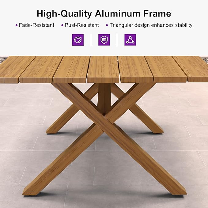 PURPLE LEAF 7 Pieces Outdoor Dining Set with Patio Aluminium Dining Table and Wicker Chairs Modern Furniture Cushions Sets for Backyard Indoor Decor Kitchen Teak