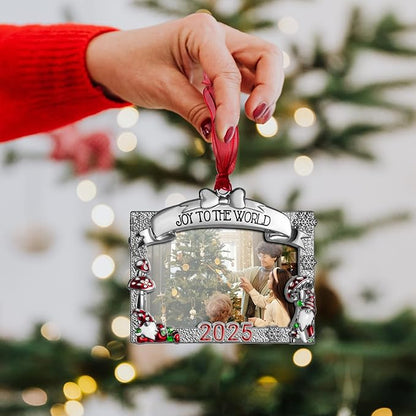 2025 Christmas Ornaments 3x2 inch Picture Frame Metal Hanging Pendant for Tree Small Decorative Keepsake, Display Photo for Baby and Pet (Gnome (2025))