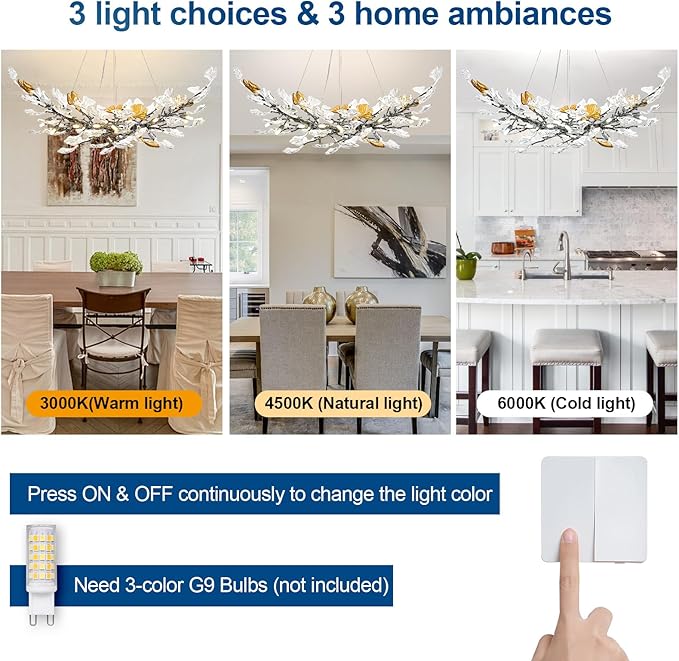 Modern Crystal Chandelier, L47 Rectangle Glass Ginkgo Leaf Chandeliers, Black Tree Branch Chandelier Over Dining 12-Light Farmhouse Chandeliers for Foyer Living Room Kitchen Island