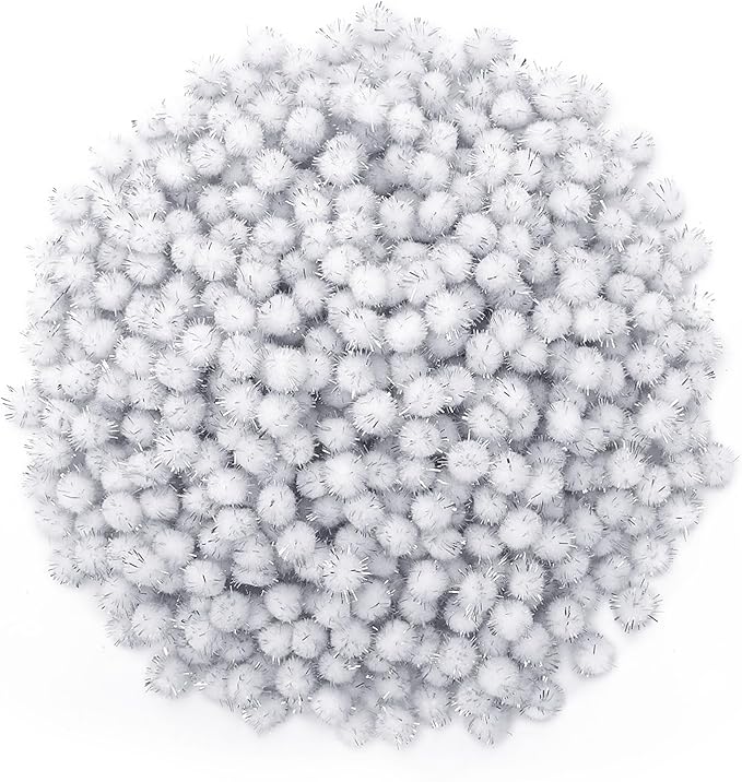SEPGLITTER Christmas Pom Poms Balls, 1000 Pieces Light White Glitter Pompoms Pom Poms for Crafts Making DIY Holiday Christmas Decorations Supplies (0.4 inch/1 cm )