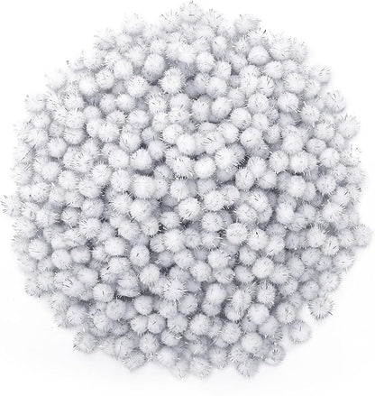 SEPGLITTER Christmas Pom Poms Balls, 1000 Pieces Light White Glitter Pompoms Pom Poms for Crafts Making DIY Holiday Christmas Decorations Supplies (0.4 inch/1 cm )