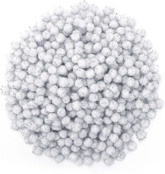 SEPGLITTER Christmas Pom Poms Balls, 1000 Pieces Light White Glitter Pompoms Pom Poms for Crafts Making DIY Holiday Christmas Decorations Supplies (0.4 inch/1 cm )