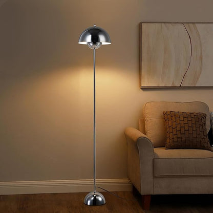 COSYLUX Modern Floor Lamp for Living Room, Industrial Tall Standing Lamp for Bedroom, Metal Shade Reflecting Light Reading Floor Lamp for Office, Nursery Room, Corner(Chrome)