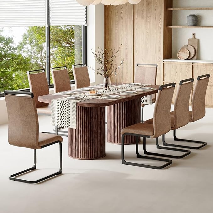 79" Dining Table Set for 8,Large Rectangular Dining Table Set for 8 with Cushioned Chairs,Modern Mid-Century Wood Dining Room Table Set for 8,Ideal for Dining & Gatherings (Walnut)