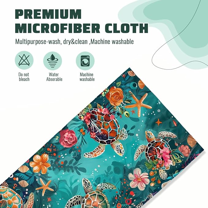 Sea Turtle Starfish Kitchen Dish Towels Set of 2 16x24 Farmhouse Holiday Tabletop Decor Coral Floral Turquoise