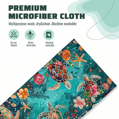 Sea Turtle Starfish Kitchen Dish Towels Set of 2 16x24 Farmhouse Holiday Tabletop Decor Coral Floral Turquoise