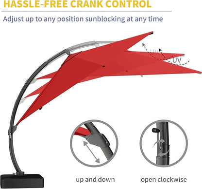 Kingdura 12ft Offset Cantilever Patio Umbrella with Base Included, Large Round Aluminum Outdoor Umbrella, 360° Rotation & Infinite Tilt, Heavy Duty Frame for Deck Pool Backyard, Red