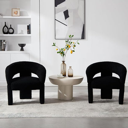 Modern Accent Chair Black Sherpa Round Barrel Armchair Comfy Upholstered Lounge Chair for Living Room Bedroom Reading Chair Vanity Chair Comfy Office Waiting Room Chairs
