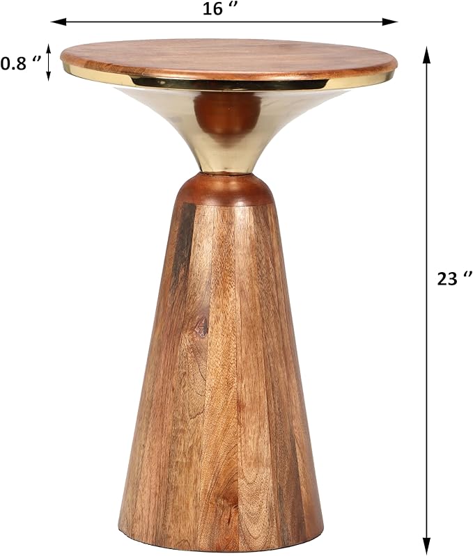 Christopher Knight Home Laveer Wood End Table, Indoor Round Side Table, Small Drink Table, Modern Solid Wood Accent Table Coffee Table for Living Room Bedroom or Small Spaces, Gold+Honey